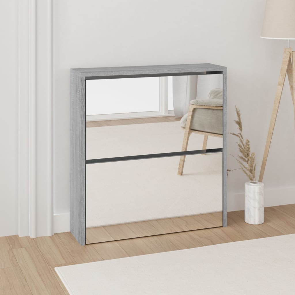 Armoire à chaussures miroir 2 niveaux Sonoma gris 63x17x67 cm - XIOS