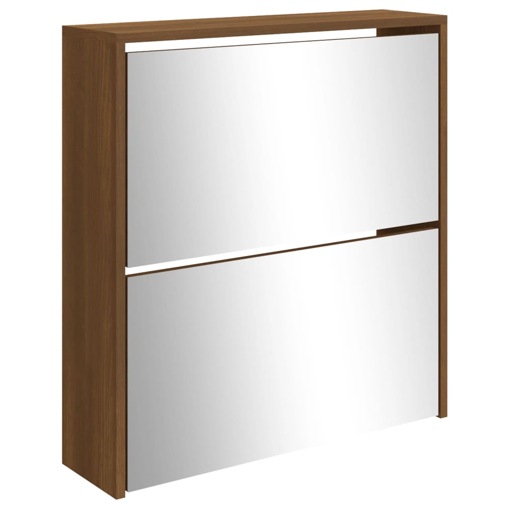 Armoire à chaussures miroir à 2 niveaux Chêne marron 63x17x67cm - XIOS