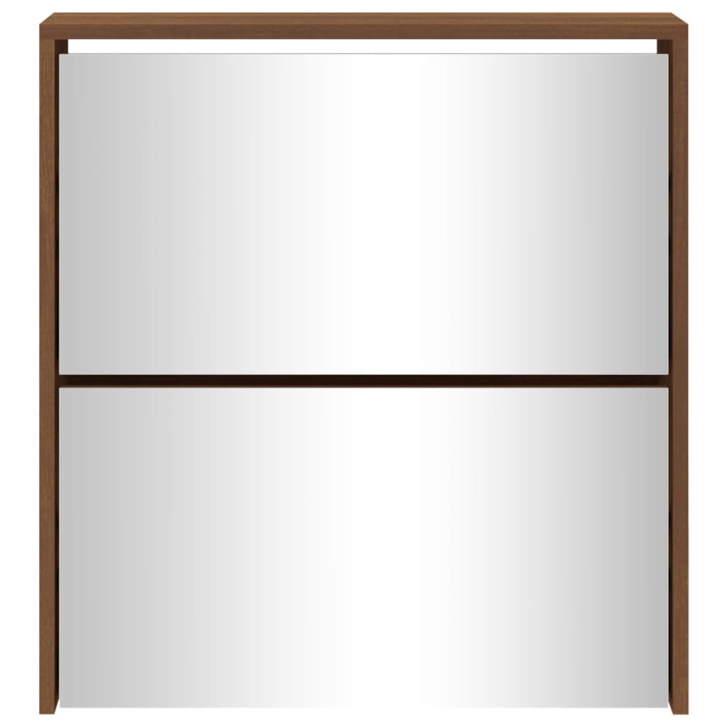 Armoire à chaussures miroir à 2 niveaux Chêne marron 63x17x67cm - XIOS