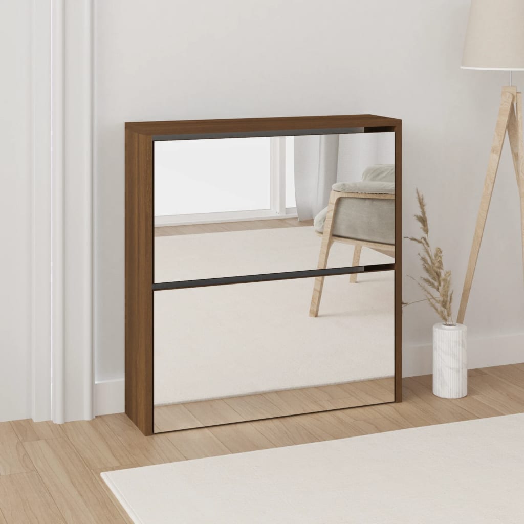 Armoire à chaussures miroir à 2 niveaux Chêne marron 63x17x67cm - XIOS