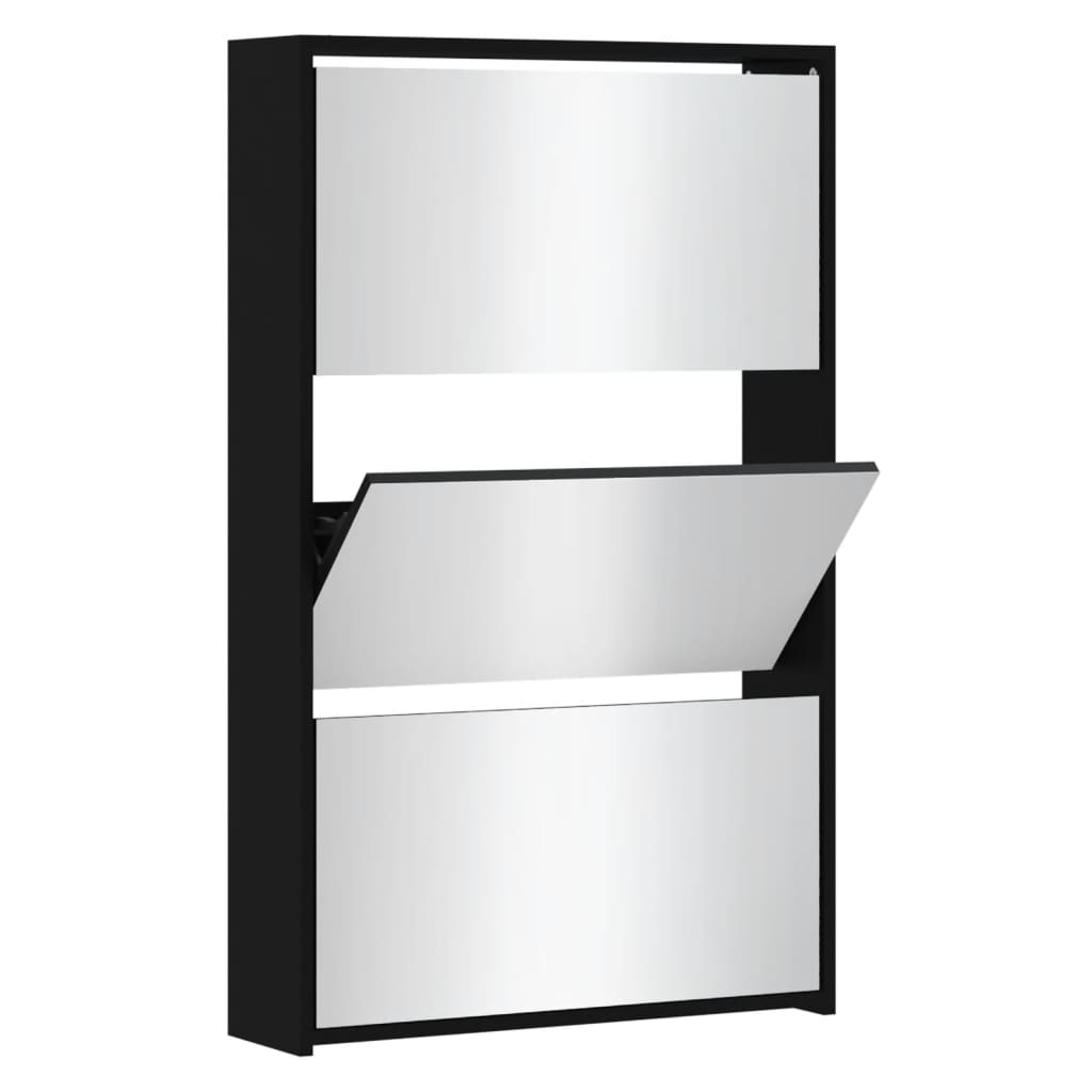 Armoire à chaussures avec miroir 3 niveaux Noir 63x17x102,5 cm - XIOS