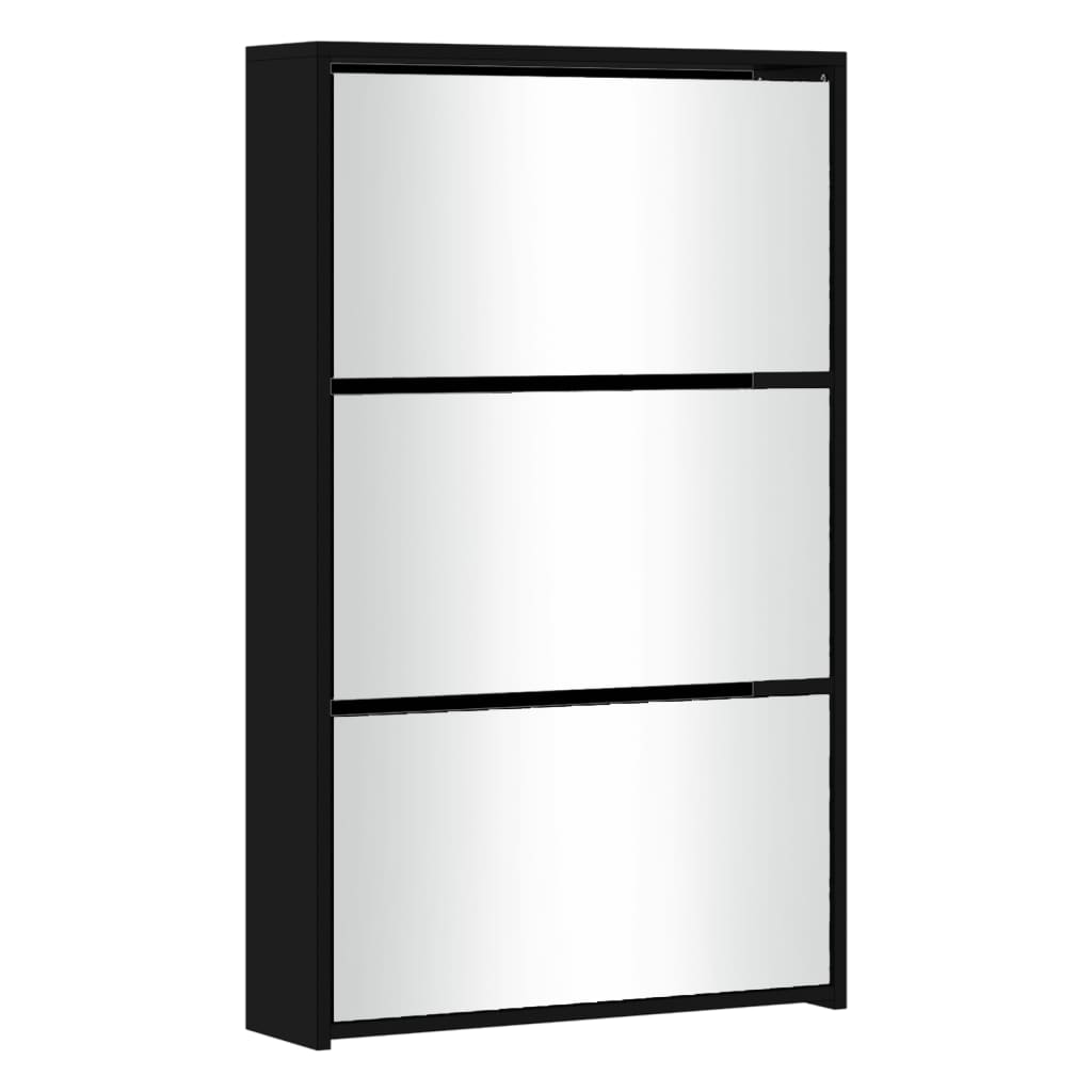 Armoire à chaussures avec miroir 3 niveaux Noir 63x17x102,5 cm - XIOS