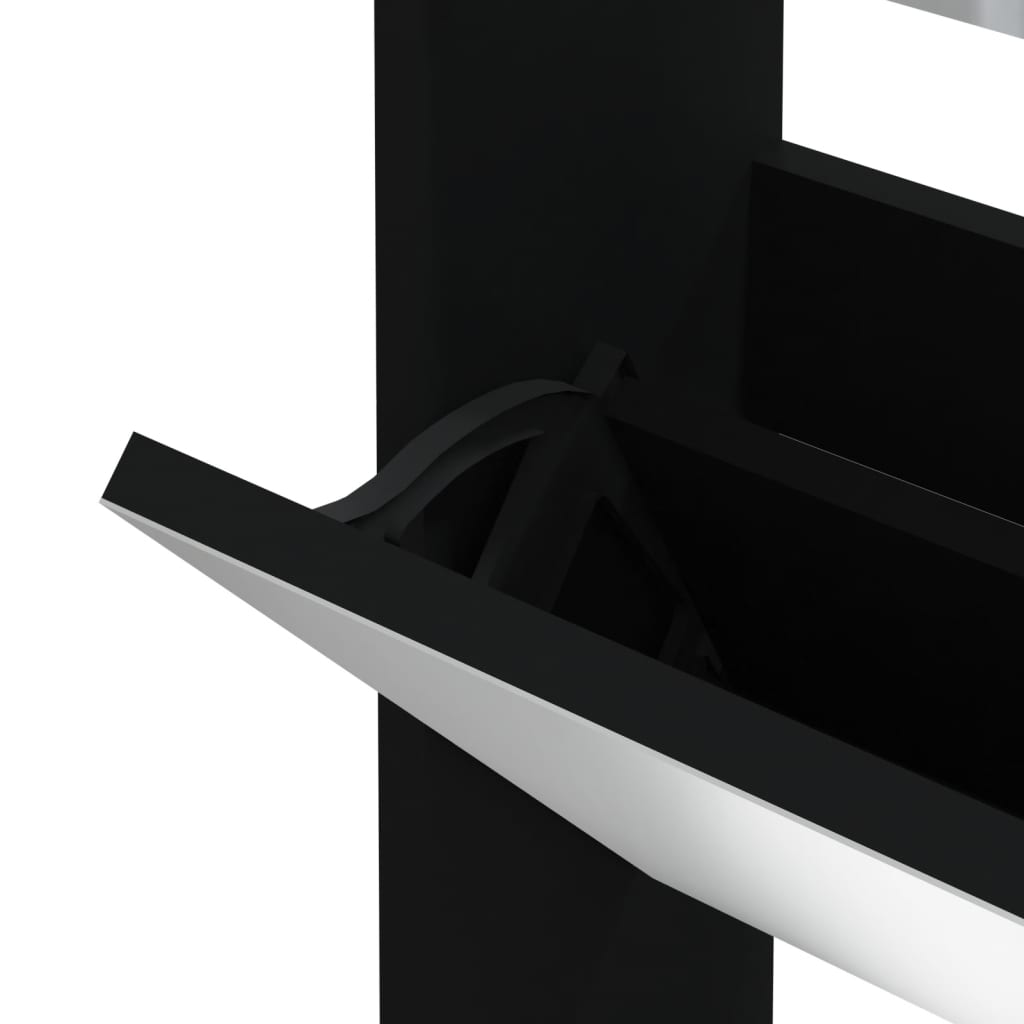 Armoire à chaussures avec miroir 3 niveaux Noir 63x17x102,5 cm - XIOS