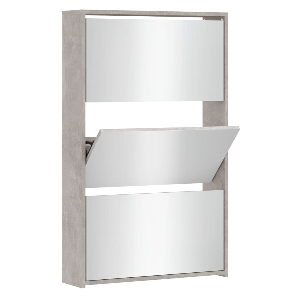 Armoire à chaussures miroir 3 niveaux Gris béton 63x17x102,5 cm - XIOS