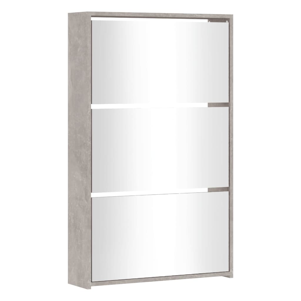 Armoire à chaussures miroir 3 niveaux Gris béton 63x17x102,5 cm - XIOS