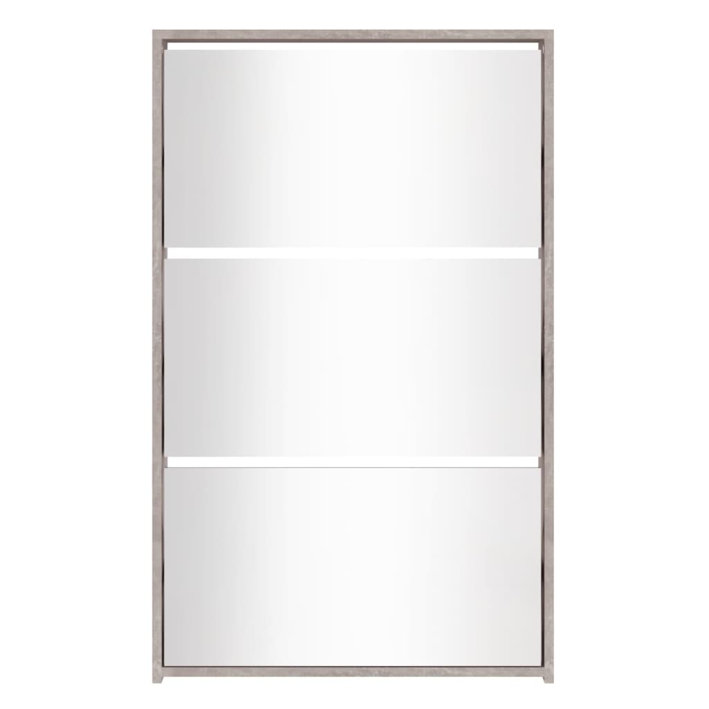 Armoire à chaussures miroir 3 niveaux Gris béton 63x17x102,5 cm - XIOS