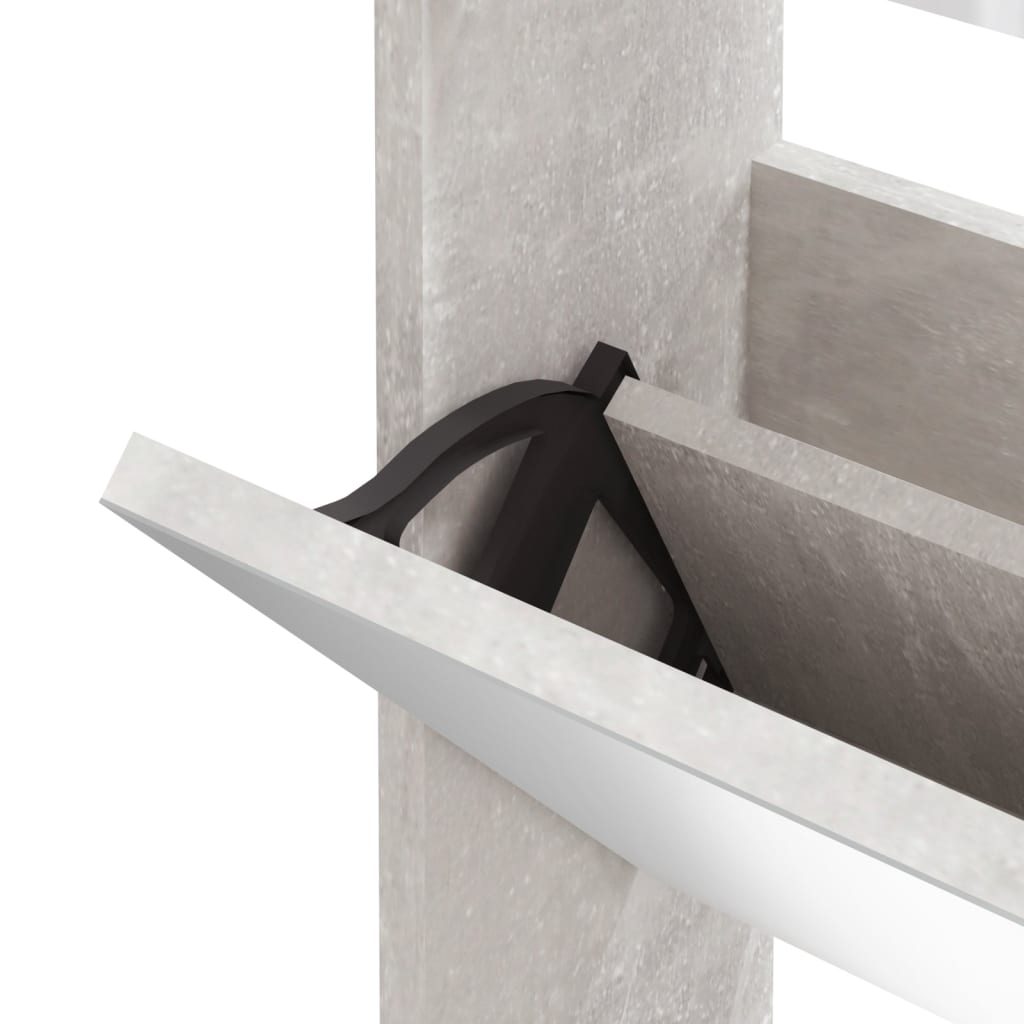 Armoire à chaussures miroir 3 niveaux Gris béton 63x17x102,5 cm - XIOS