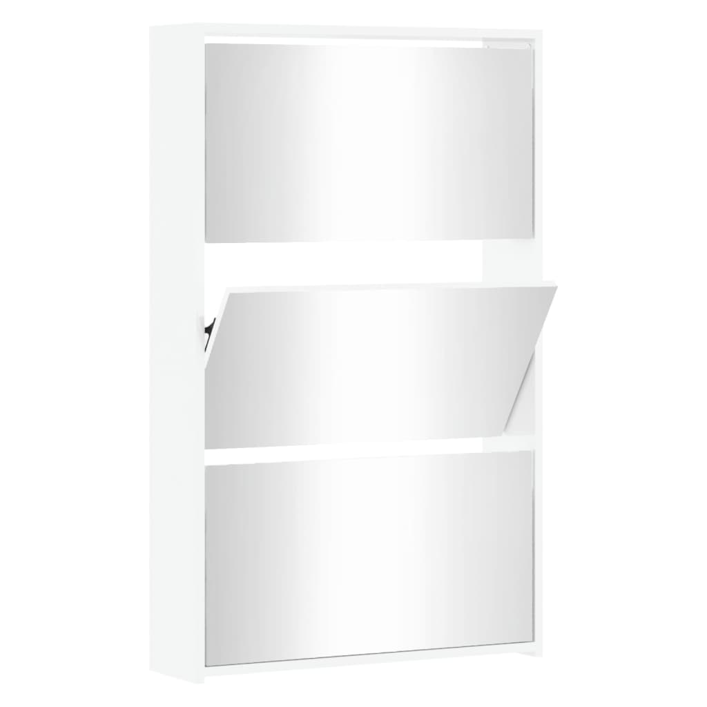 Armoire chaussures miroir 3niveaux Blanc brillant 63x17x102,5cm - XIOS