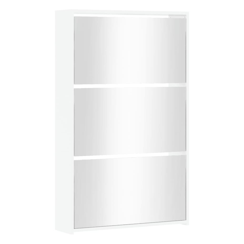 Armoire chaussures miroir 3niveaux Blanc brillant 63x17x102,5cm - XIOS