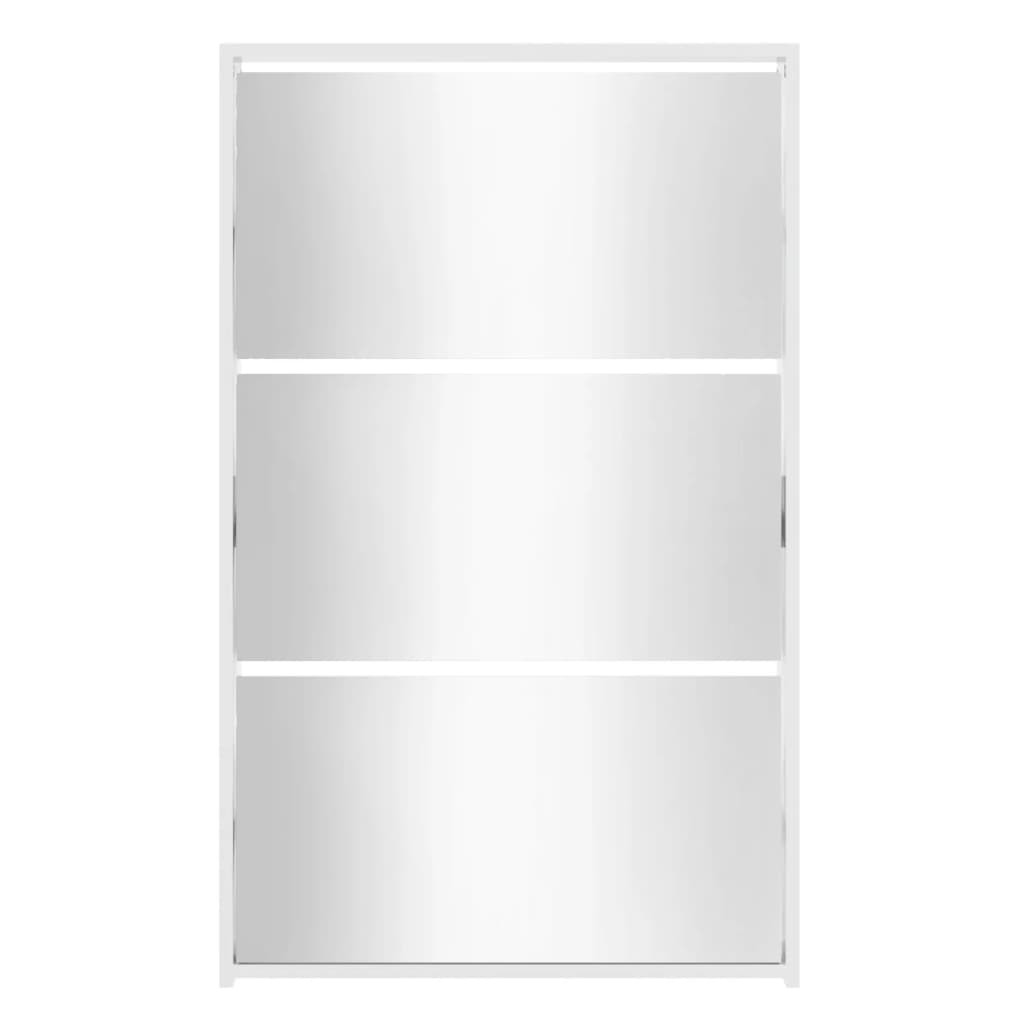 Armoire chaussures miroir 3niveaux Blanc brillant 63x17x102,5cm - XIOS