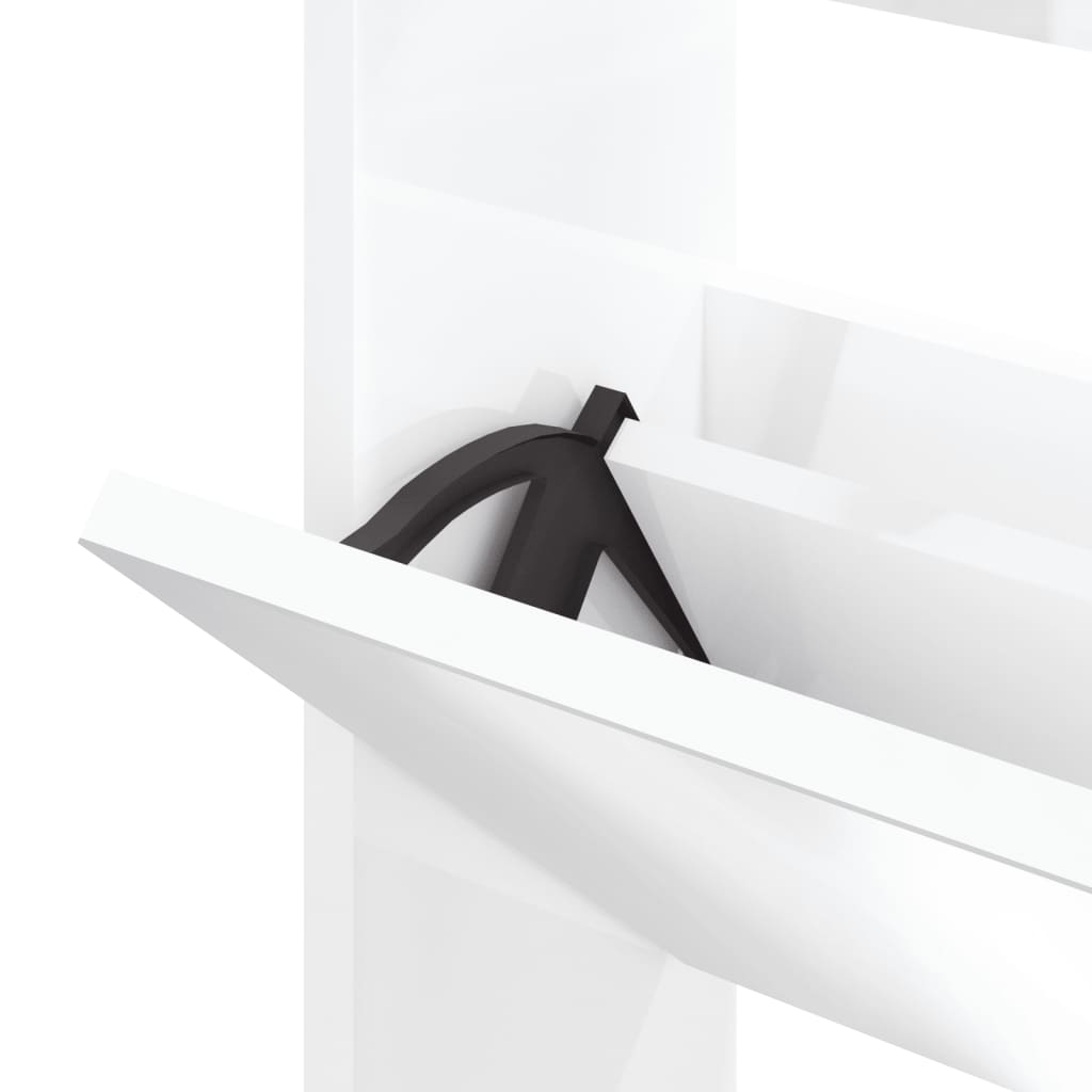 Armoire chaussures miroir 3niveaux Blanc brillant 63x17x102,5cm - XIOS