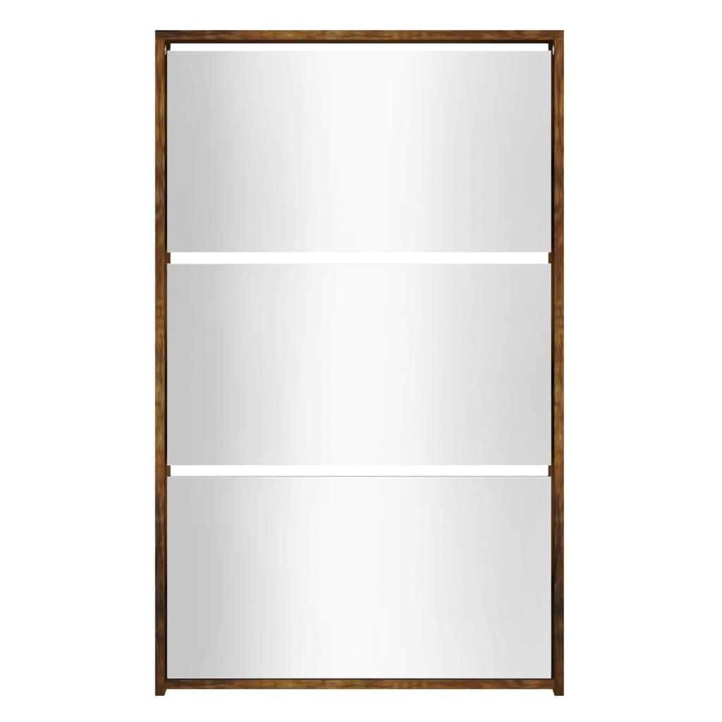 Armoire à chaussures miroir 3 niveaux Chêne fumé 63x17x102,5 cm - XIOS