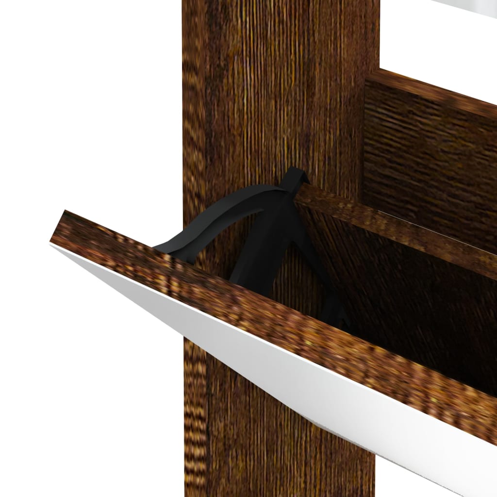 Armoire à chaussures miroir 3 niveaux Chêne fumé 63x17x102,5 cm - XIOS