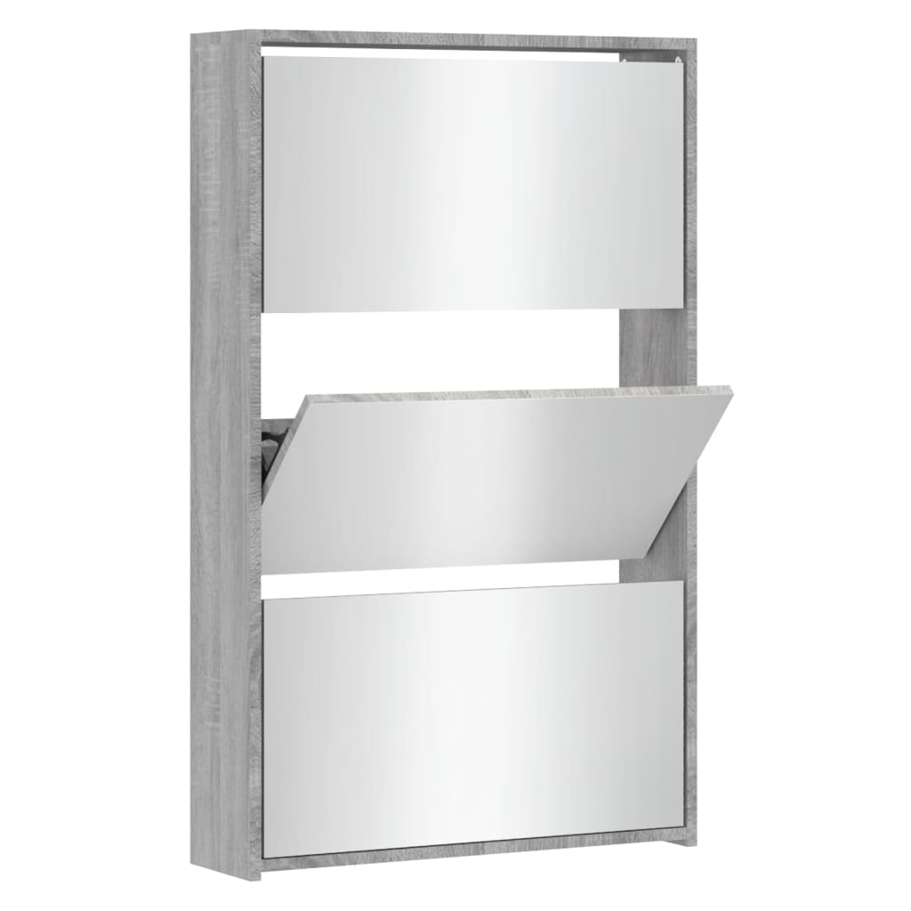 Armoire à chaussures miroir 3 niveaux Sonoma gris 63x17x102,5cm - XIOS