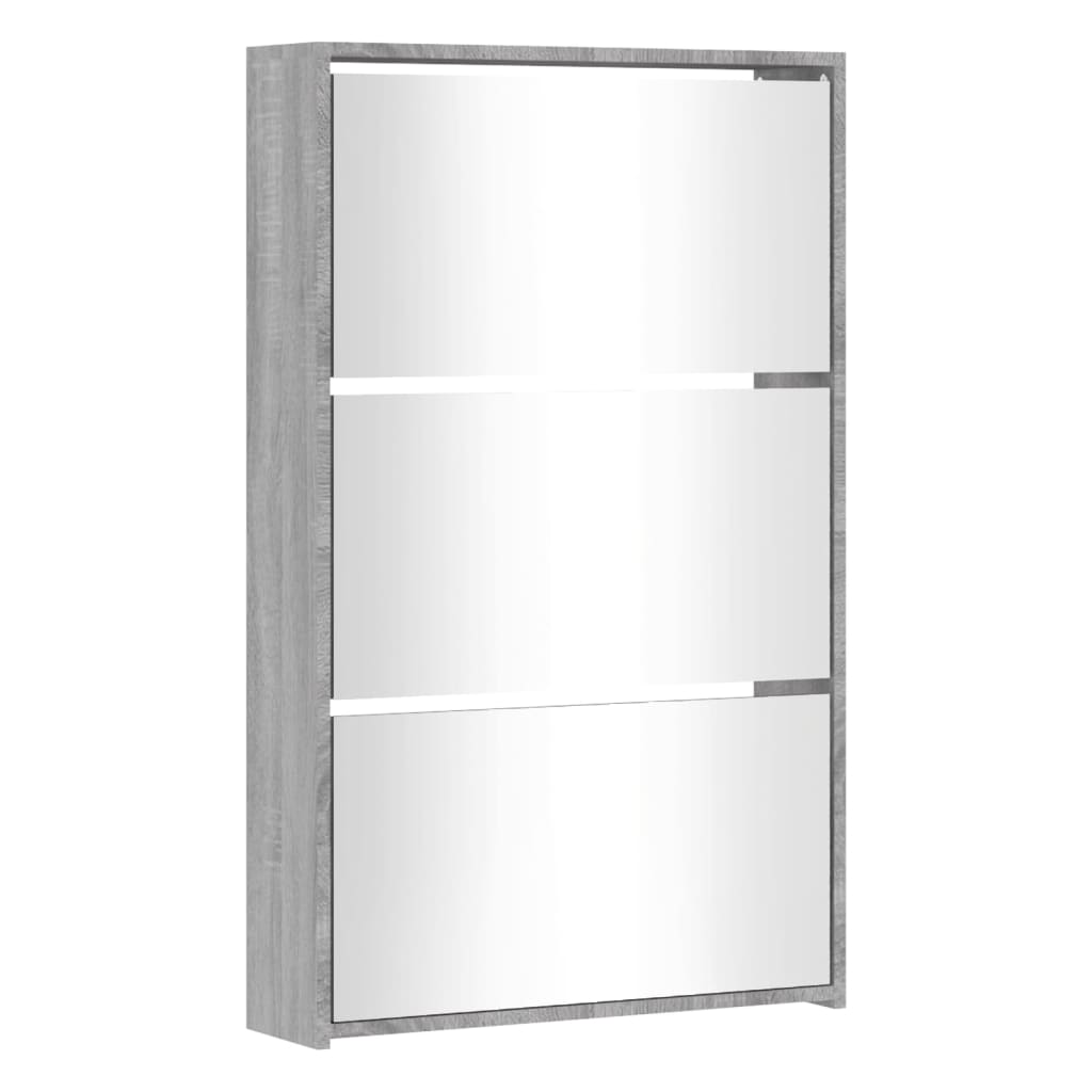Armoire à chaussures miroir 3 niveaux Sonoma gris 63x17x102,5cm - XIOS