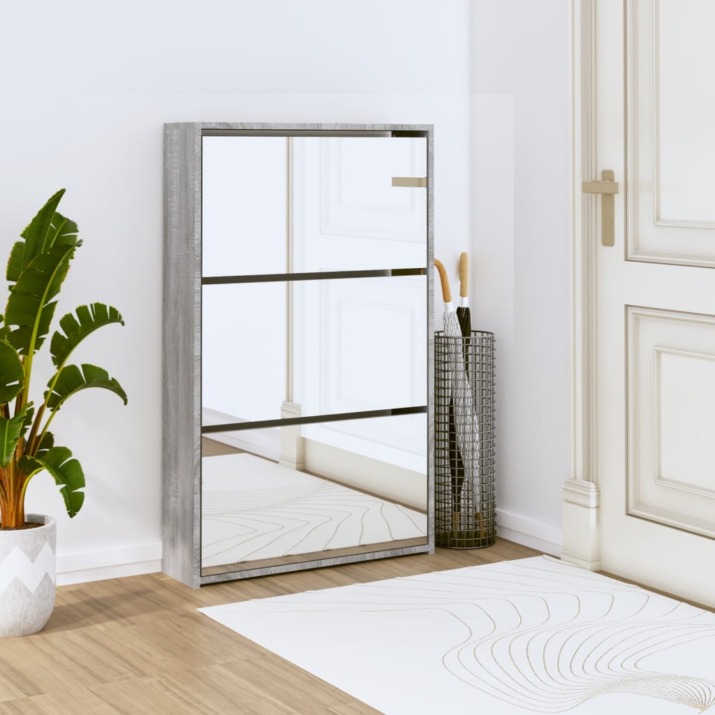 Armoire à chaussures miroir 3 niveaux Sonoma gris 63x17x102,5cm - XIOS