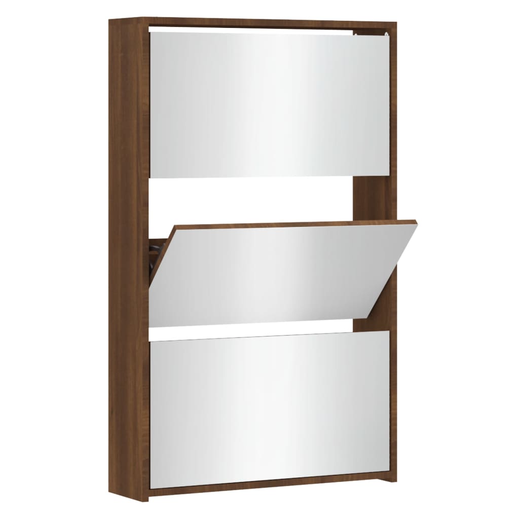 Armoire à chaussures miroir 3niveaux Chêne marron 63x17x102,5cm - XIOS