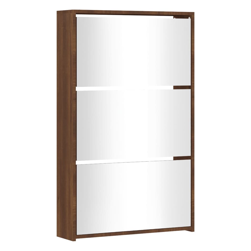 Armoire à chaussures miroir 3niveaux Chêne marron 63x17x102,5cm - XIOS