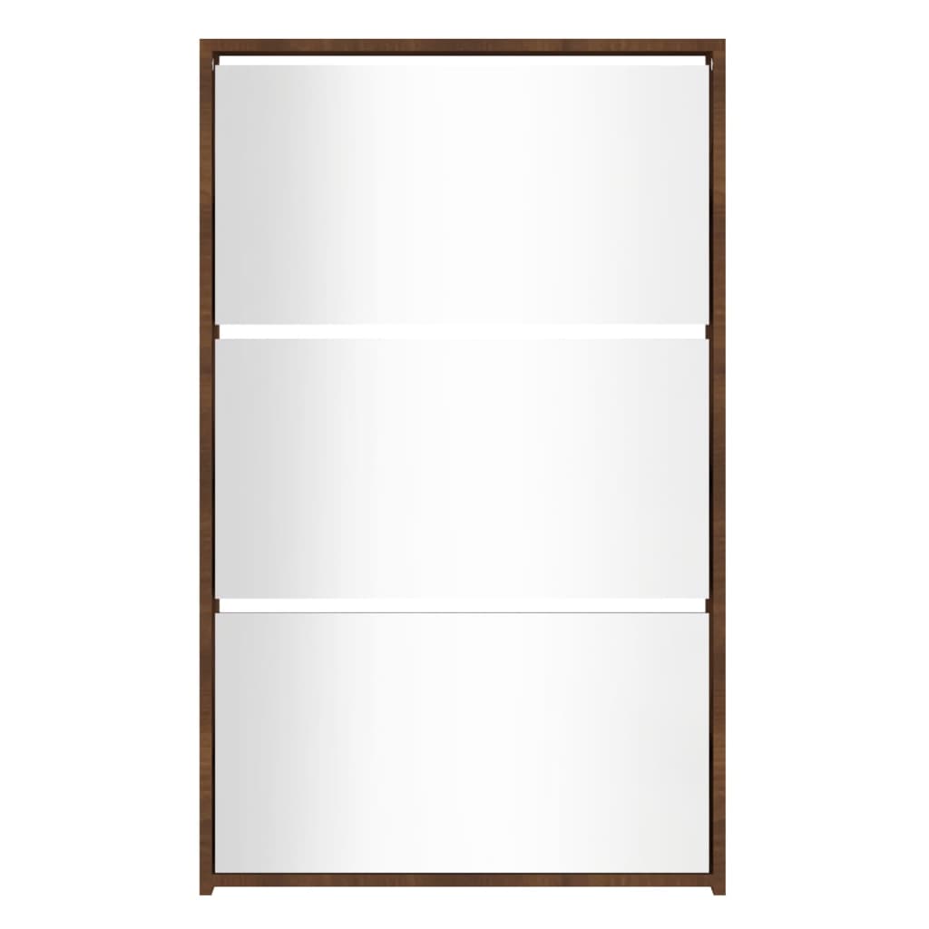 Armoire à chaussures miroir 3niveaux Chêne marron 63x17x102,5cm - XIOS