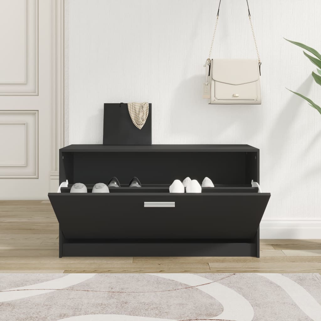 Banc à chaussures Noir 80x24x45 cm Bois d'ingénierie - XIOS
