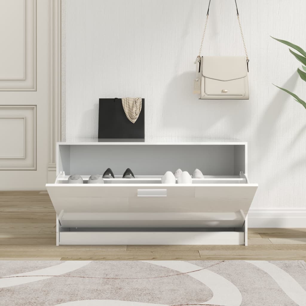 Banc à chaussures Blanc brillant 80x24x45 cm Bois d'ingénierie - XIOS