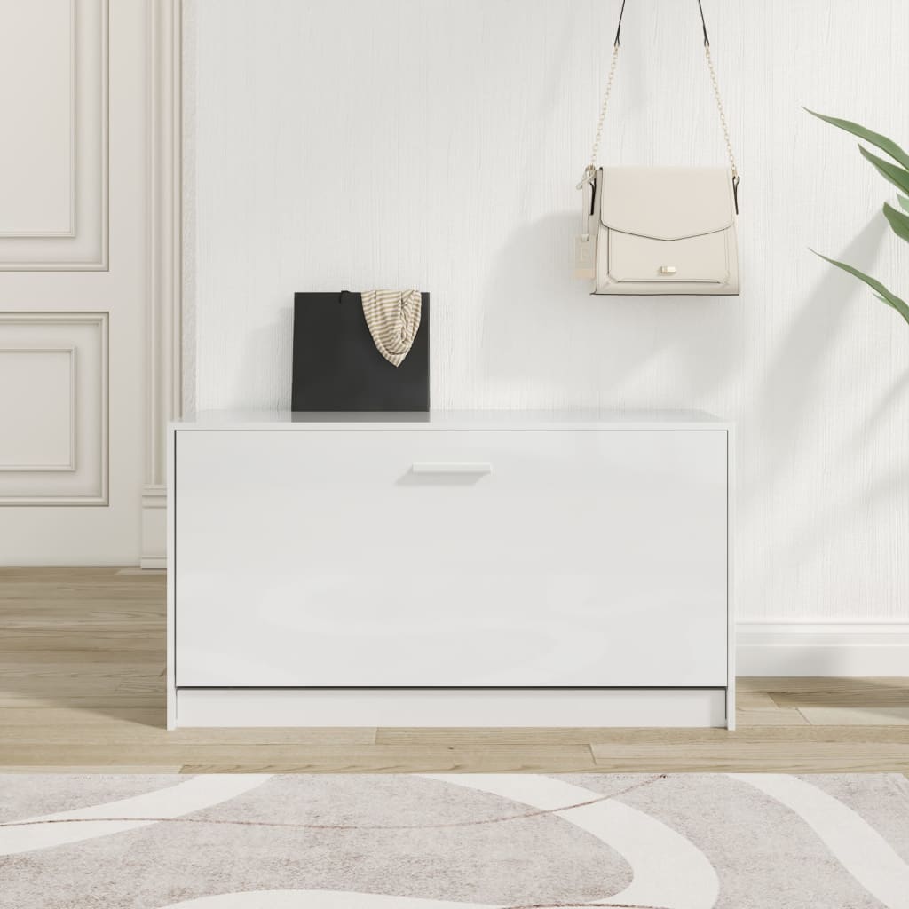 Banc à chaussures Blanc brillant 80x24x45 cm Bois d'ingénierie - XIOS