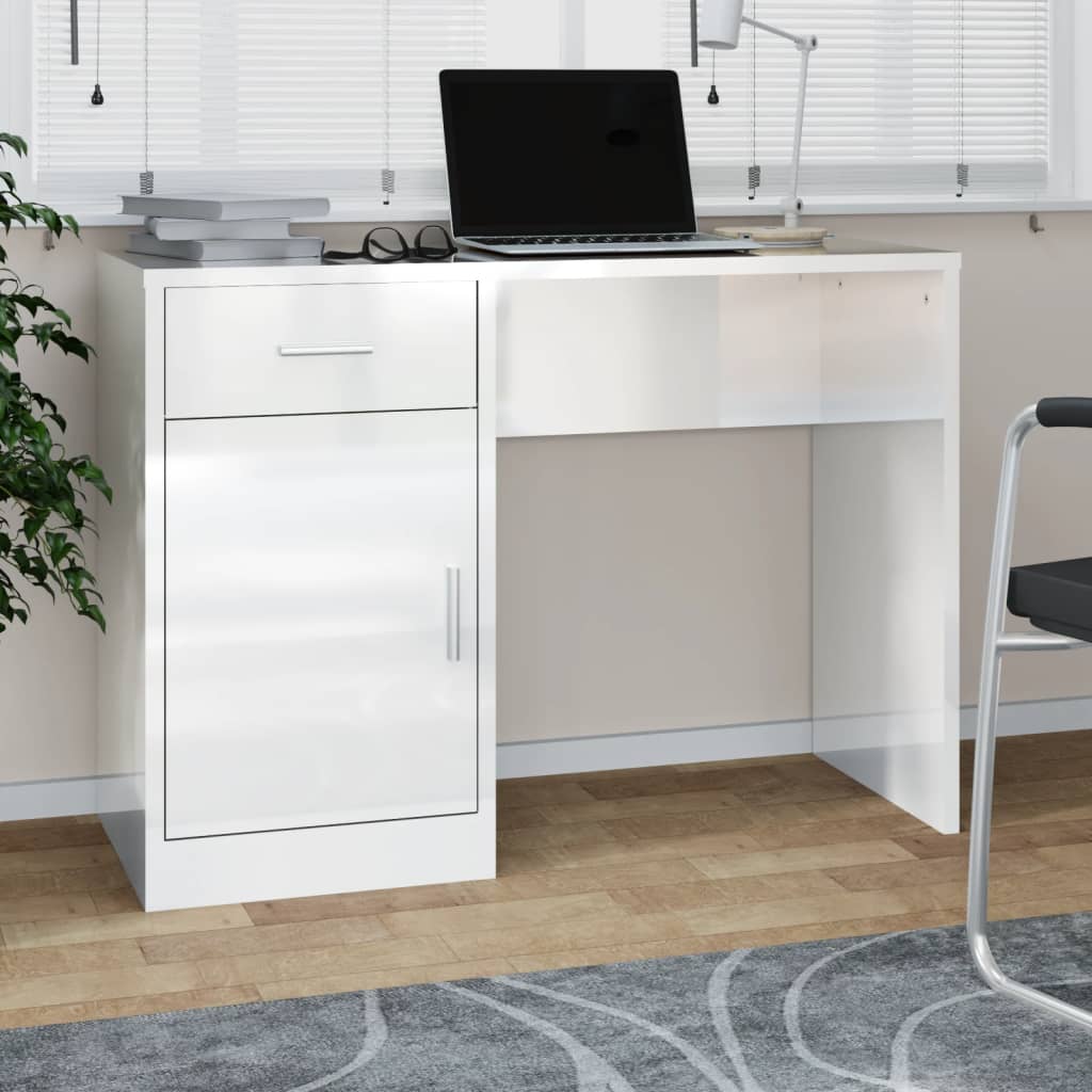 Bureau avec tiroir et armoire Blanc brillant 100x40x73 cm - XIOS