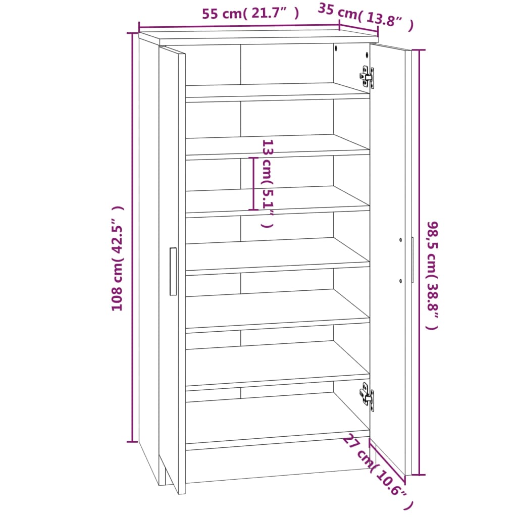Armoire à chaussures Chêne marron 55x35x108cm Bois d'ingénierie - XIOS