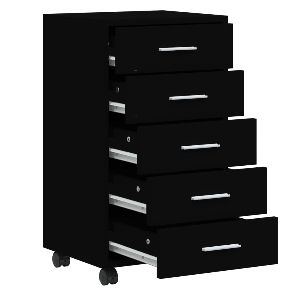 Armoire à tiroirs avec roulettes Noir Bois d'ingénierie