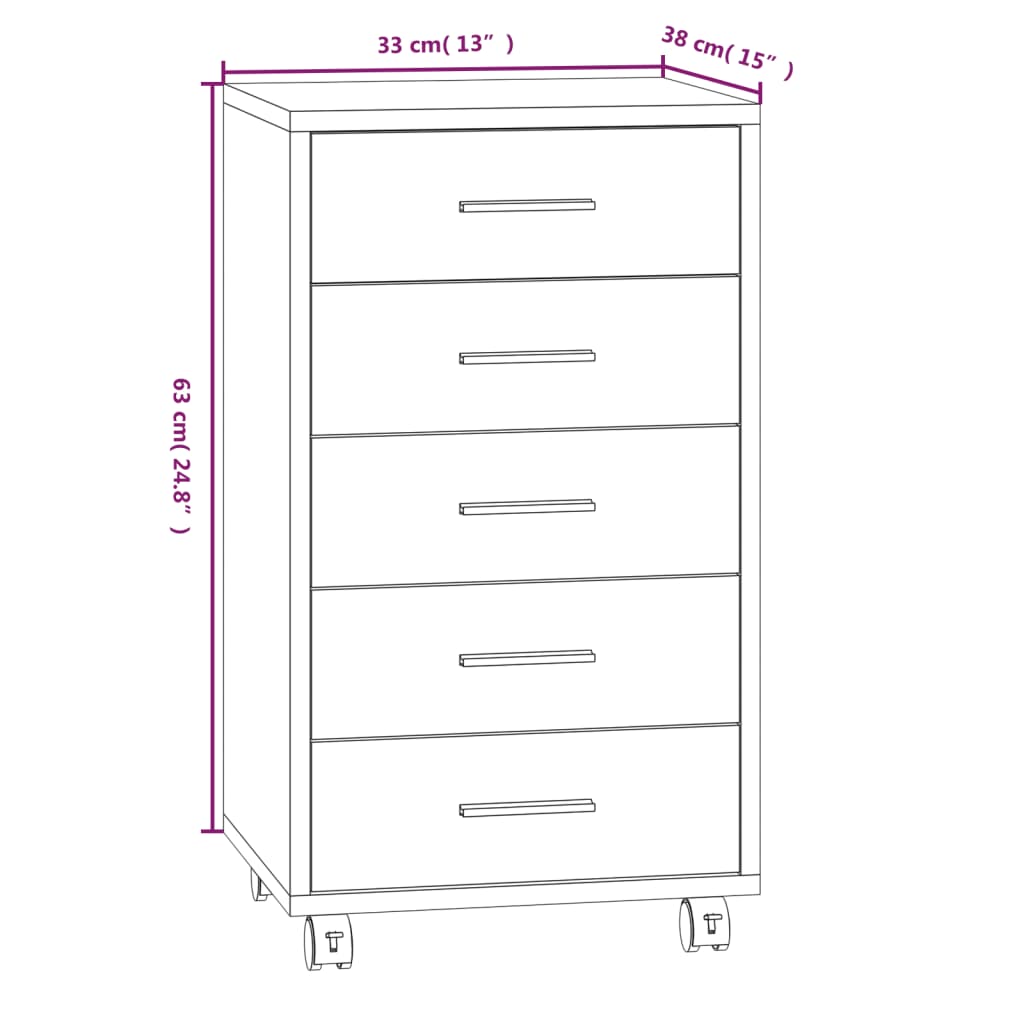 Armoire à tiroirs avec roulettes Noir Bois d'ingénierie
