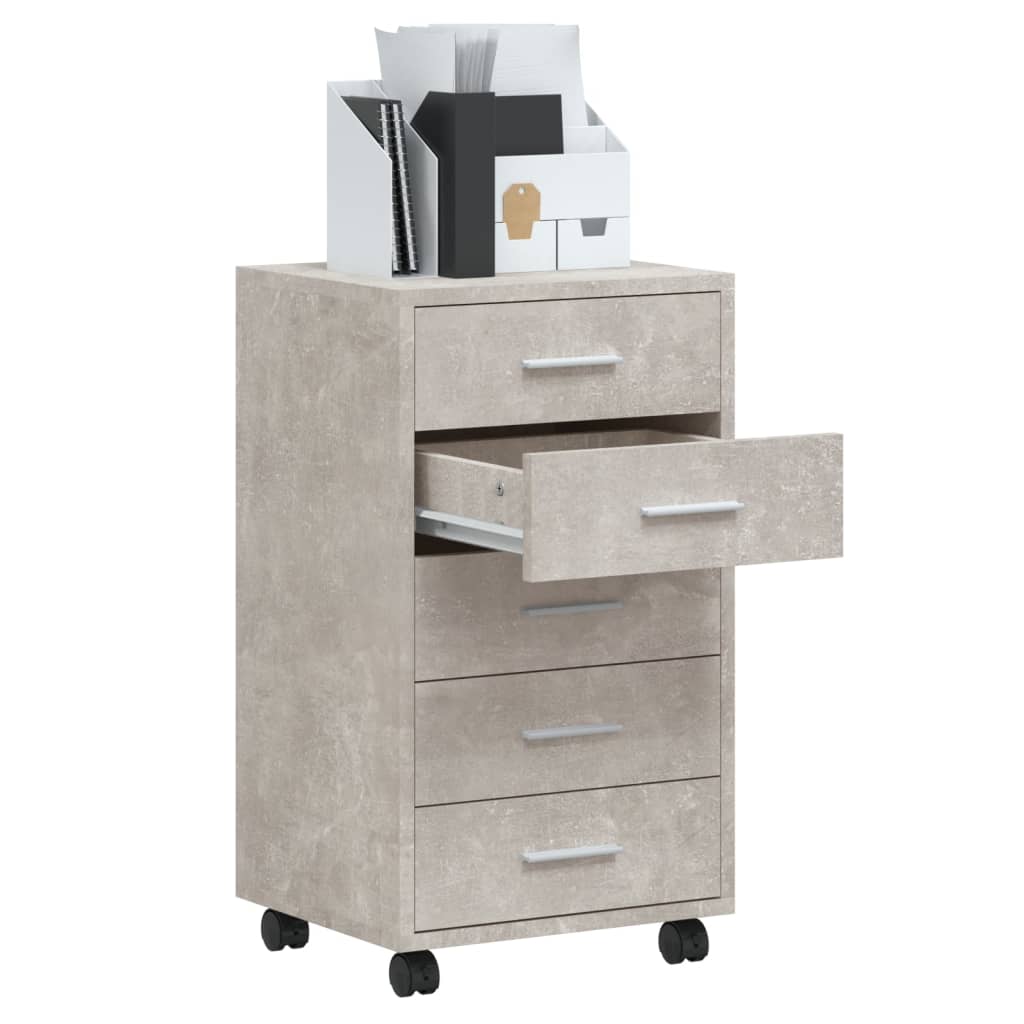 Armoire à tiroirs avec roulettes Gris béton Bois d'ingénierie