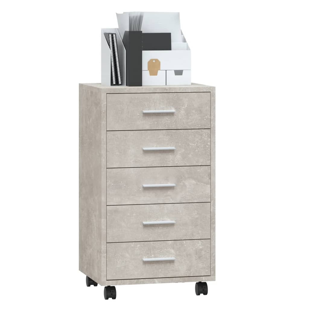 Armoire à tiroirs avec roulettes Gris béton Bois d'ingénierie