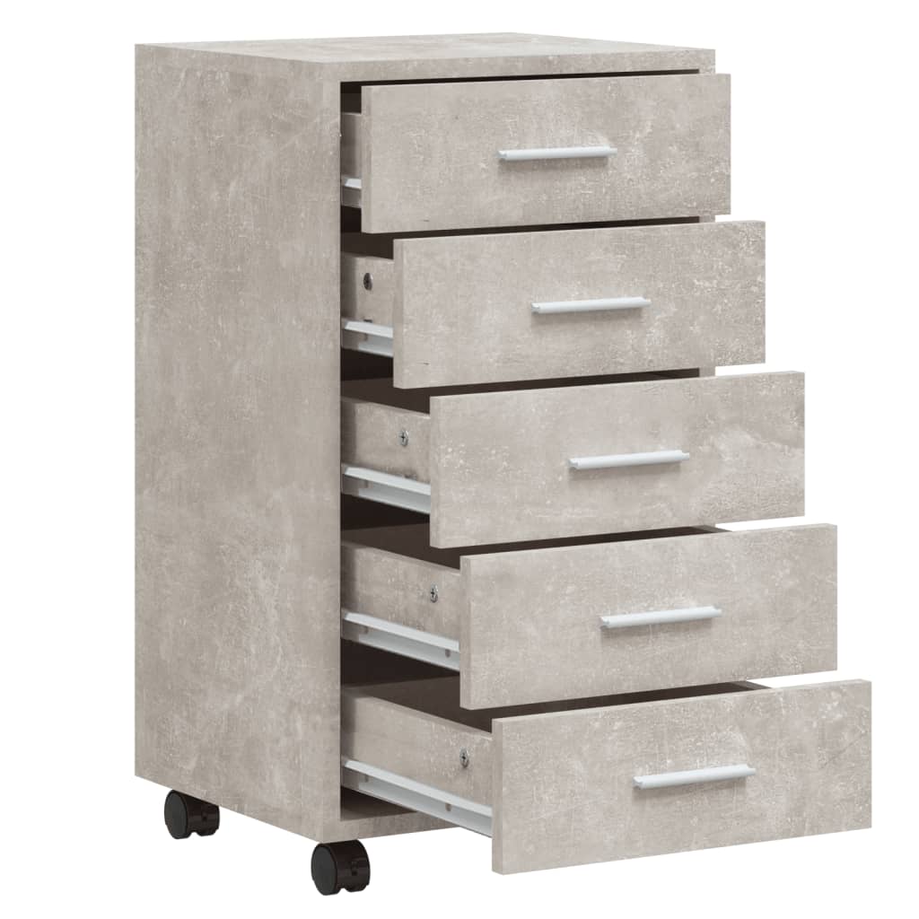 Armoire à tiroirs avec roulettes Gris béton Bois d'ingénierie