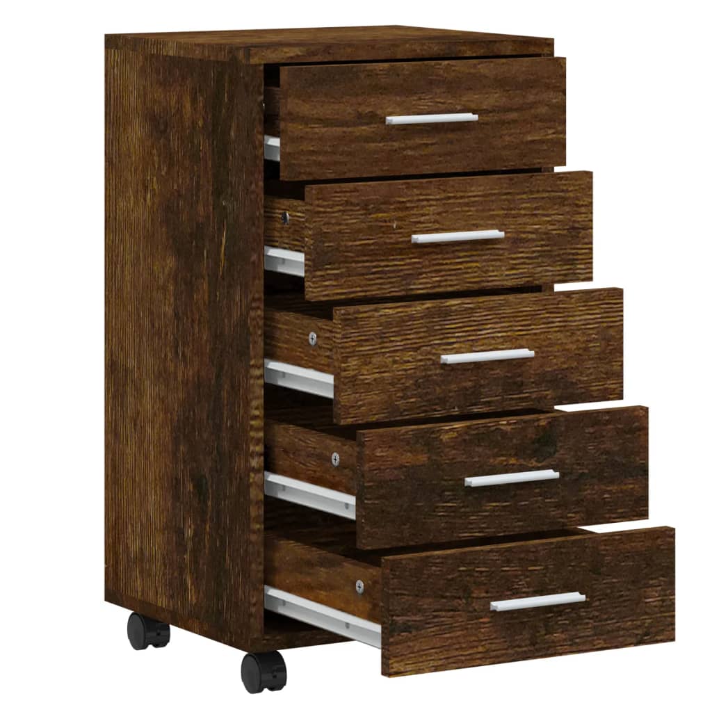Armoire à tiroirs avec roulettes Chêne fumé Bois d'ingénierie