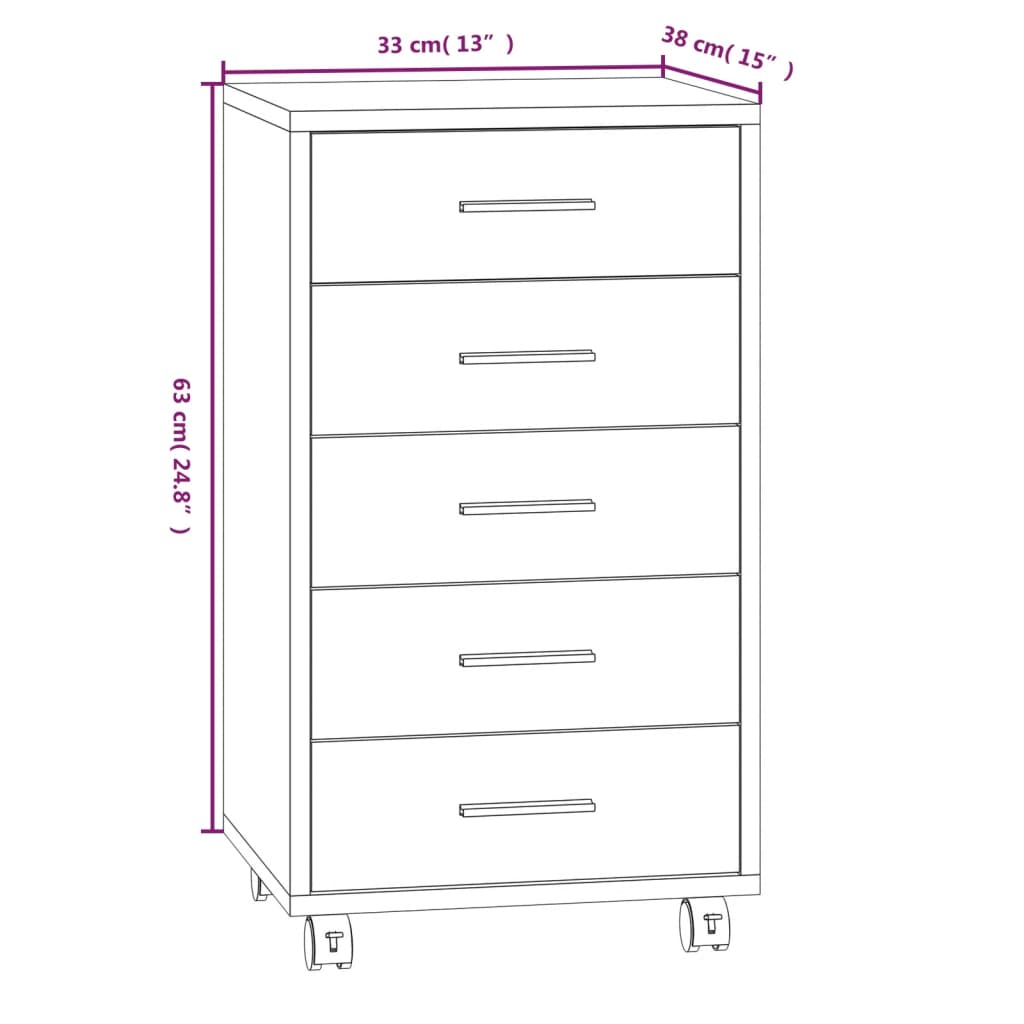 Armoire à tiroirs avec roulettes Chêne marron Bois d'ingénierie