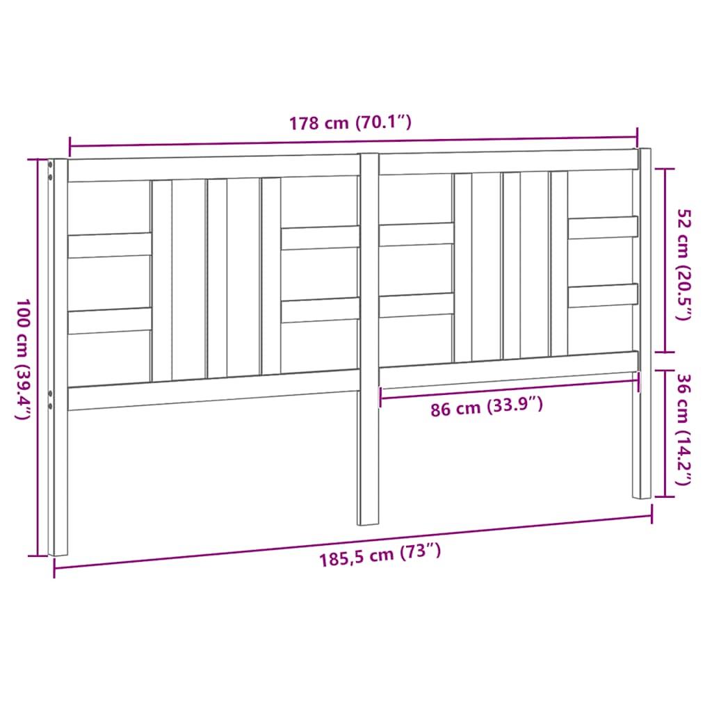 Tête de lit Noir 186x4x100 cm Bois massif de pin - XIOS