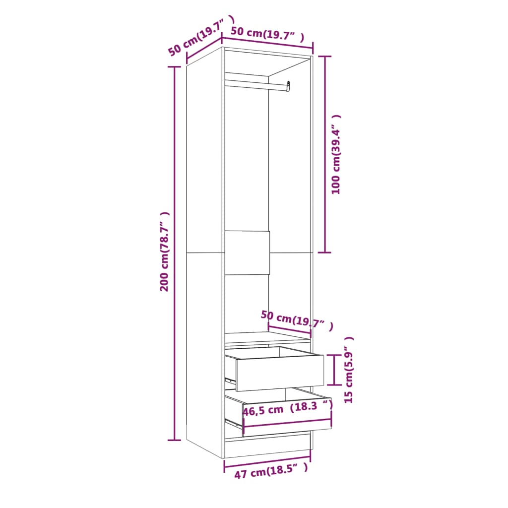 Armoire avec tiroirs Sonoma gris 50x50x200 cm Bois d'ingénierie - XIOS
