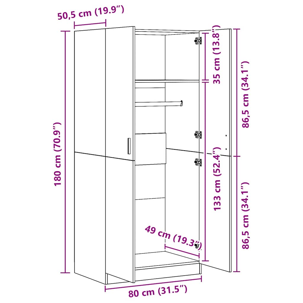 Garde-robe Sonoma gris 80x52x180 cm Bois d'ingénierie - XIOS