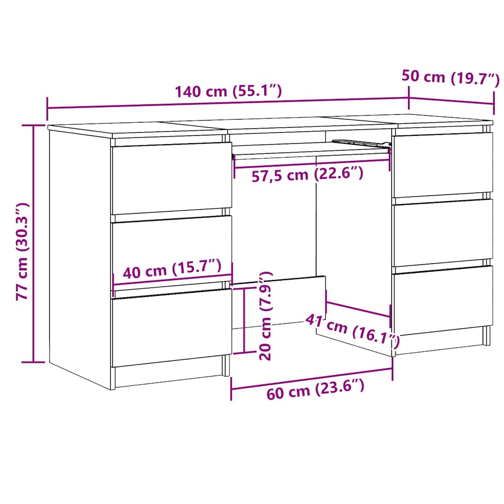 Bureau Chêne fumé 140x50x77 cm Bois d'ingénierie - XIOS