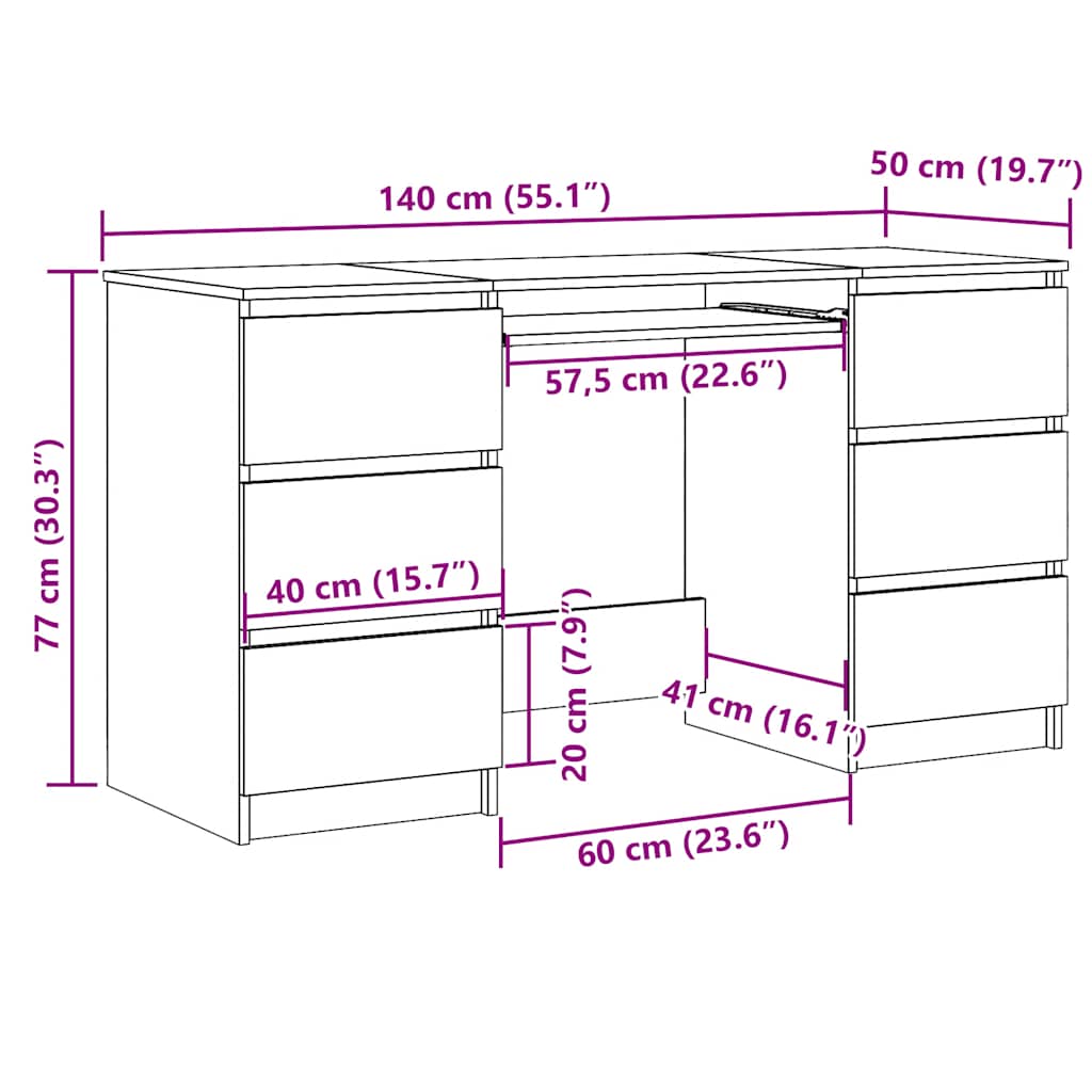 Bureau Sonoma gris 140x50x77 cm Bois d'ingénierie Bureaux vidaXL