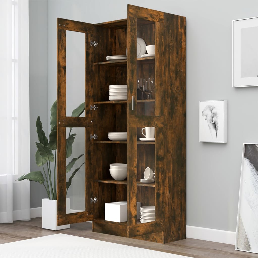 Armoire à vitrine Chêne fumé 82,5x30,5x185,5 cm Bois ingénierie - XIOS