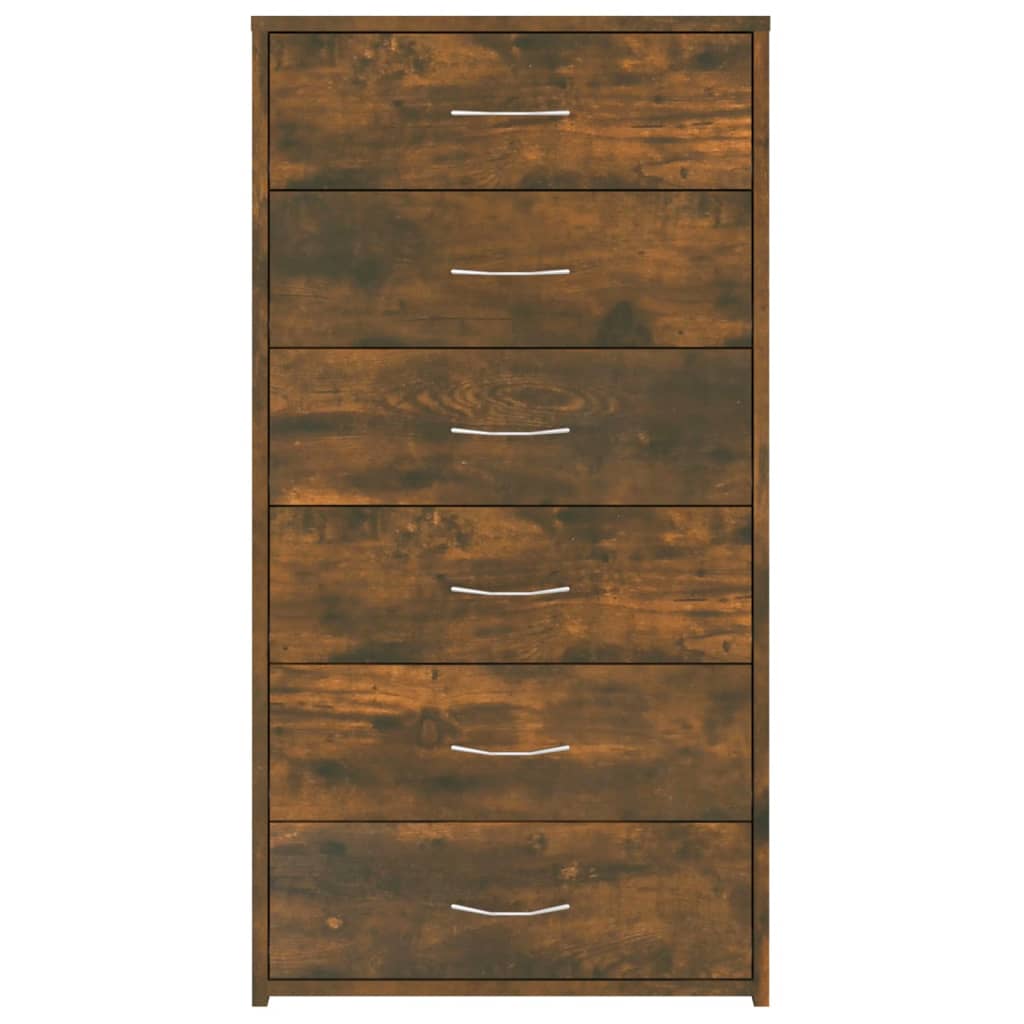 Buffet avec 6 tiroirs Chêne fumé 50x34x96 cm Bois d'ingénierie - XIOS