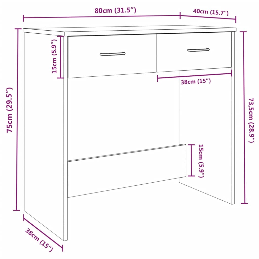 Bureau Chêne fumé 80x40x75 cm Bois d'ingénierie - XIOS