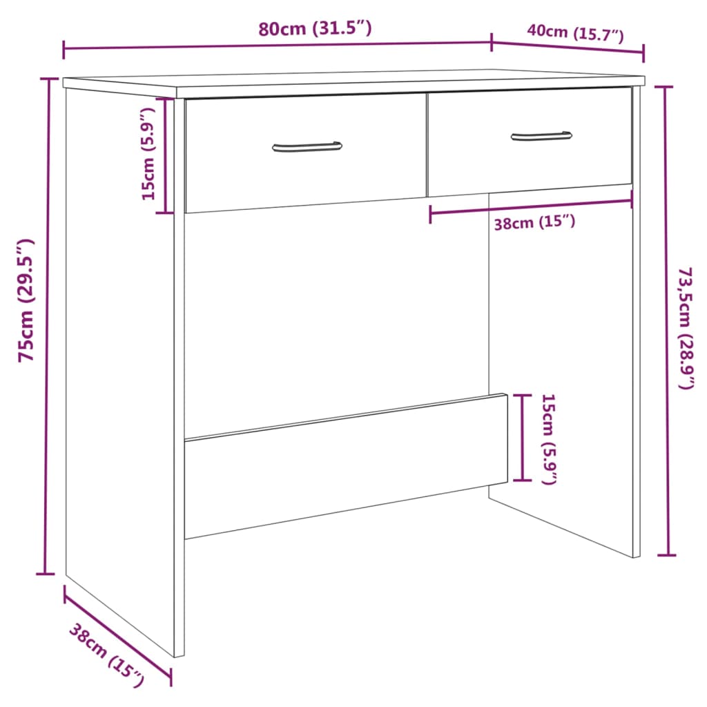 Bureau sonoma gris 80x40x75 cm bois d'ingénierie - XIOS