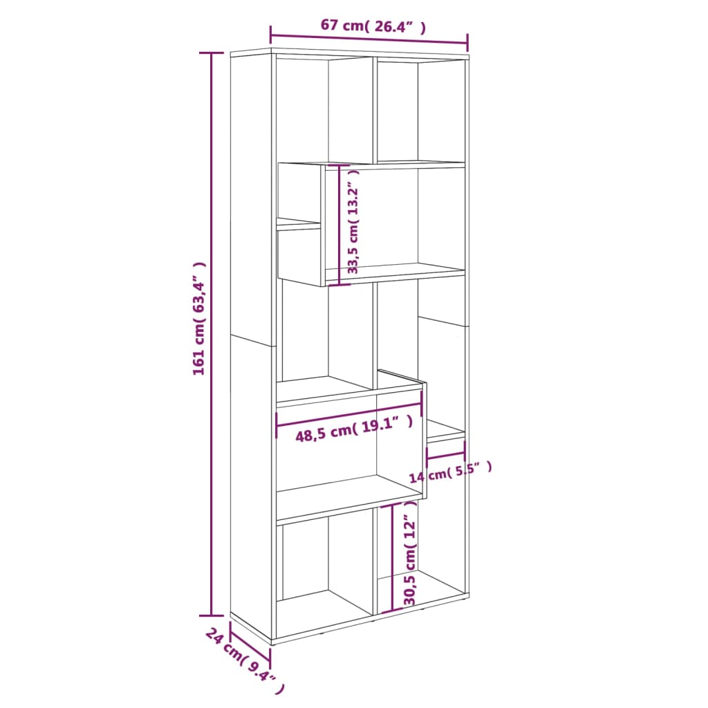 Bibliothèque Sonoma gris 67x24x161 cm Bois d'ingénierie - XIOS