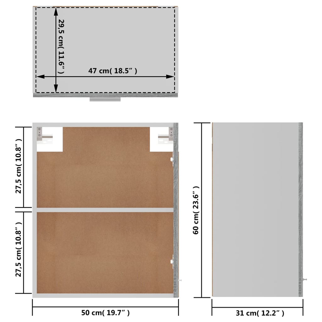 Armoire suspendue "Lyon" Sonoma gris 50x31x60 cm Meubles de cuisine vidaXL