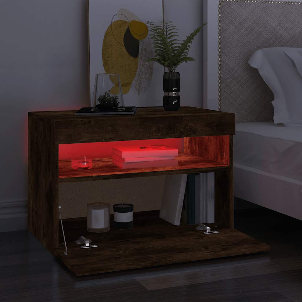 Meuble TV avec lumières LED Chêne fumé 60x35x40 cm - XIOS