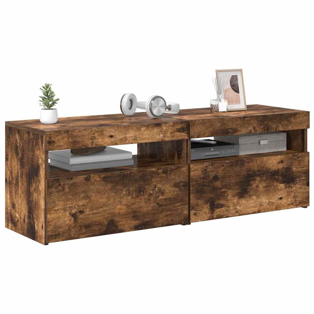 Meubles TV 2 pcs avec lumières LED Chêne fumé 60x35x40 cm - XIOS