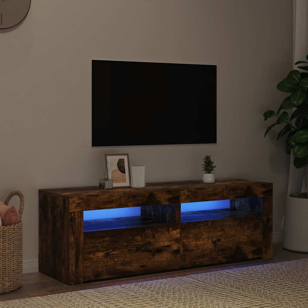 Meuble TV avec lumières LED Chêne fumé 120x35x40 cm - XIOS