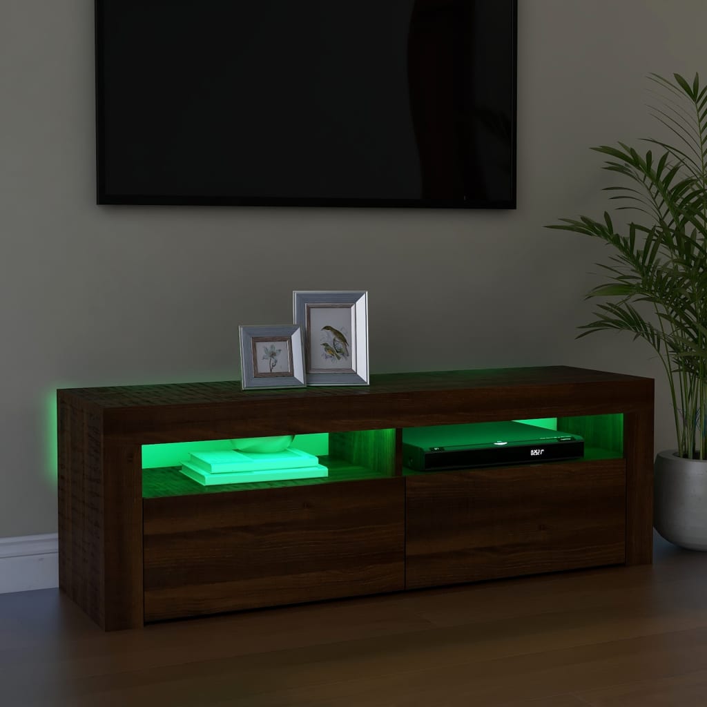 Meuble TV avec lumières LED chêne marron 120x35x40 cm Meubles TV vidaXL   
